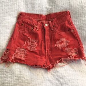 Levis 501 vintage red cutoff shorts